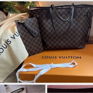 Louis Vuitton Neverfull MM in Damier Ebene Canvas with Pouch